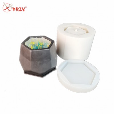 Geometric cement flower pot with tray silicone mold