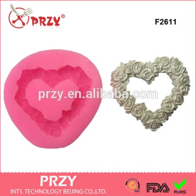 F2611 Hot product sell on line heart shape frame silicone mold fondant, wholesale fondant silicone mould