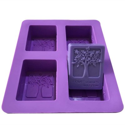 4Holes Christmas Tree Soap molds silica square Cake Baking silicone mold