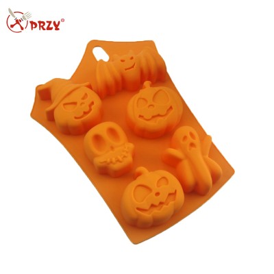 Factory Direct Silicone Cake Mold 6 Hole Halloween Ghost Festival Doll Pumpkin Taro Baking Mold