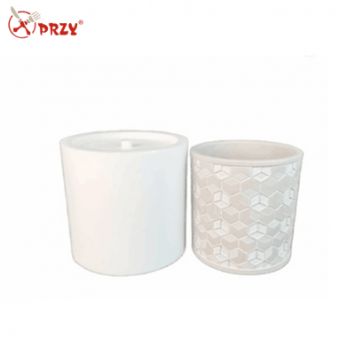 Cylindrical cement flower pot with geometric pattern silicone mold