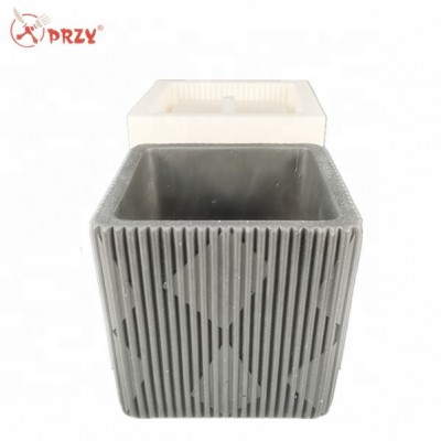 Square striped surface cement concrete plant flower pot silicone mold